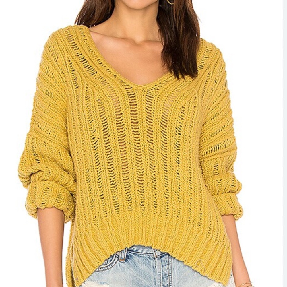 Free People Mustard Cowl Neck Sweater